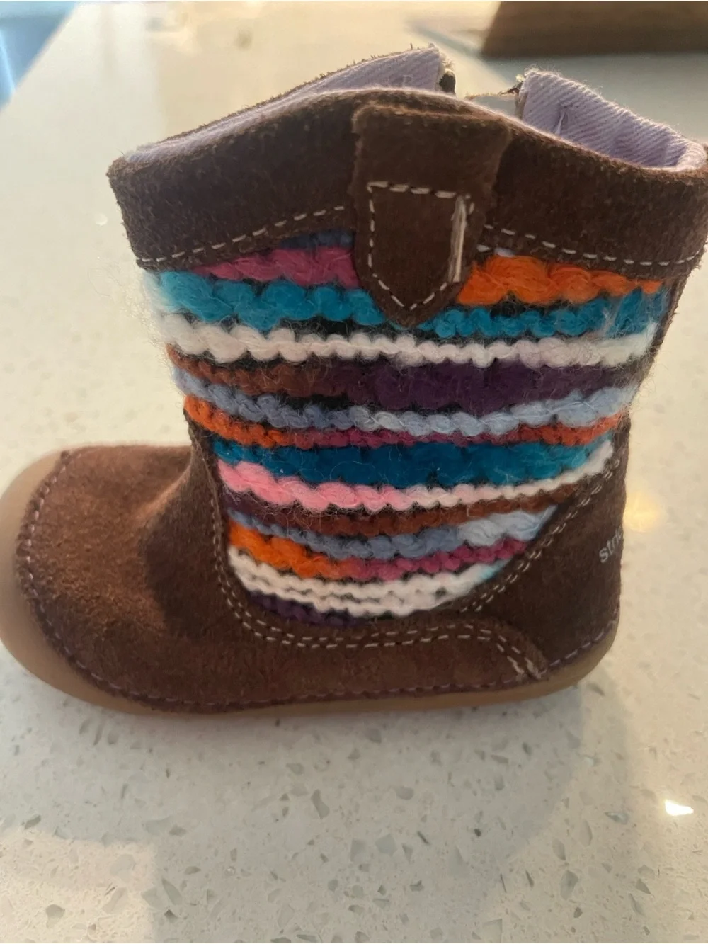 Stride Rite Brown Suede Boots with Multicolor Knit Accents
